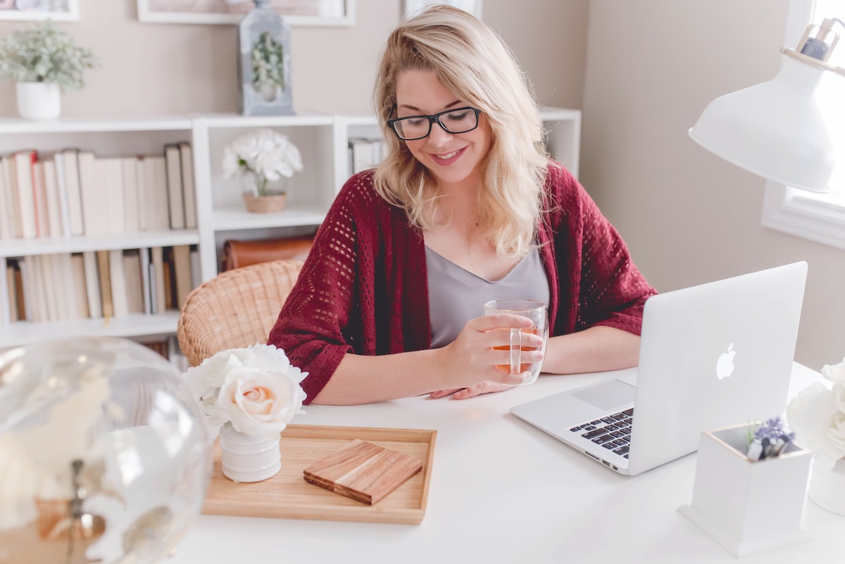 Woman working in her home office