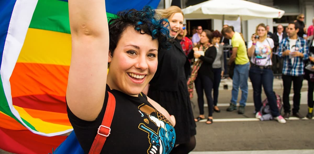 A person walking in the march at Midsumma Festival