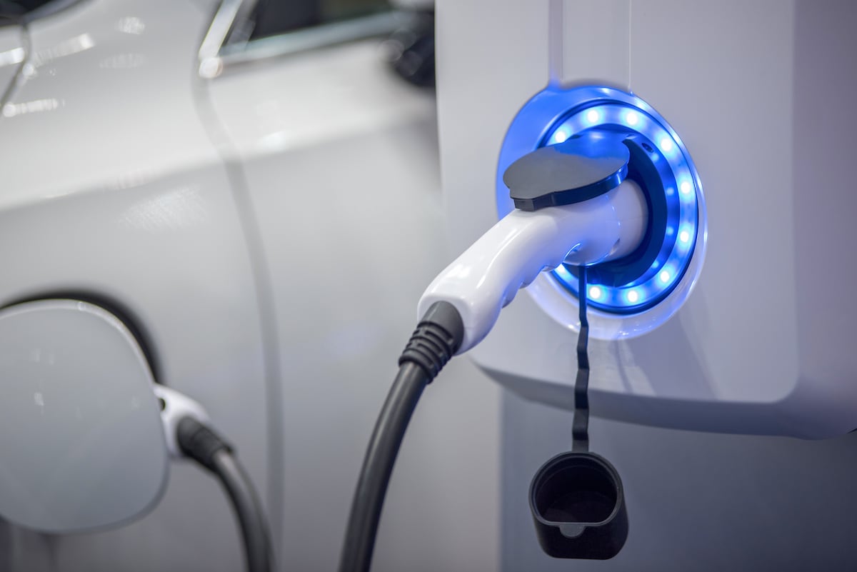 White EV charging with blue LED light