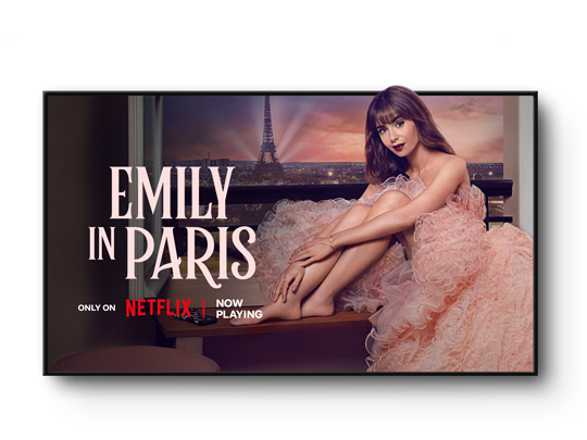 TV screen showing Netflix show Emily in Paris