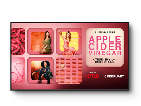  TV screen showing Netflix show Apple Cider Vinegar