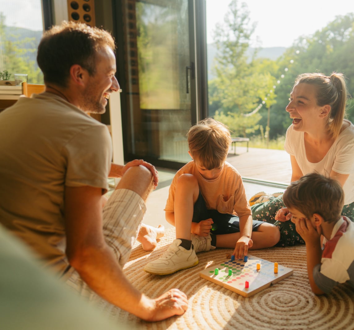Family playing boardgames